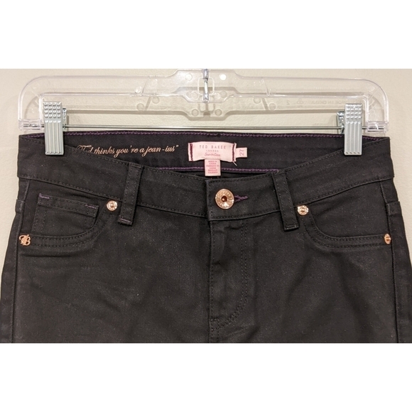 Ted Baker Anna Wax Finish Skinny Ankle Zip Black Jeans Size 27 - Picture 3 of 7